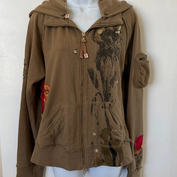 Johnny Was Los Angeles Khaki Two-Way Zip Hoodie Medium - Picture 1 of 13